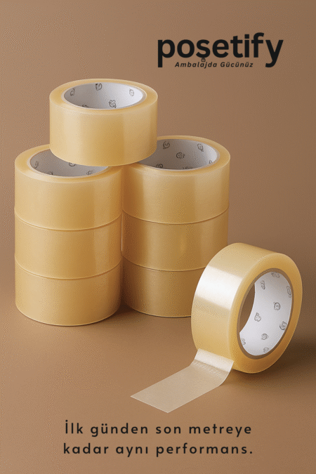 Poşetify 45mm x 100 Metre Koli Bandı | Güçlü Yapışkanlı Şeffaf Paketleme Bandı