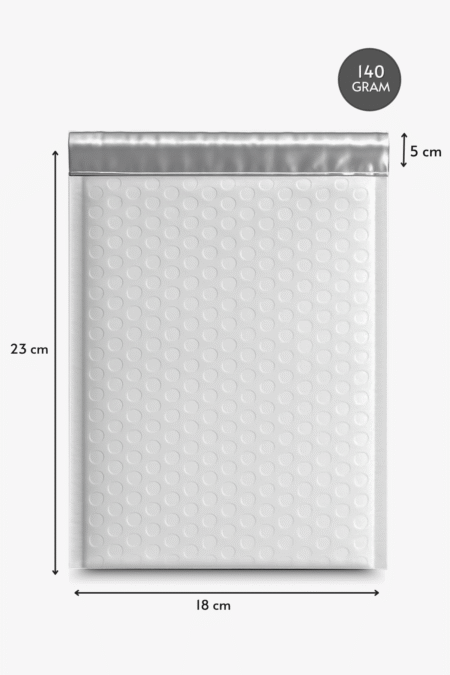 Poşetify Balonlu Beyaz Kargo Poşeti 18×23+5 cm | 140 gr Bantlı Patpatlı Kargo Poşeti | Beyaz E-Ticaret Poşeti