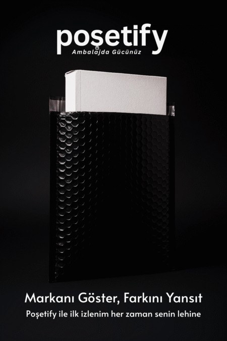 Poşetify Balonlu Siyah Kargo Poşeti 10x15+5 cm | 140 gr Bantlı Patpatlı Kargo Poşeti | Siyah E-Ticaret Poşeti