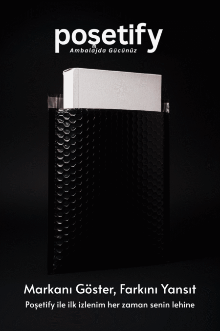 Poşetify Balonlu Siyah Kargo Poşeti 25x30+5 cm | 140 gr Bantlı Patpatlı Kargo Poşeti | Siyah E-Ticaret Poşeti