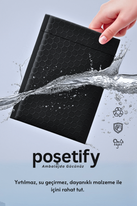 Poşetify Balonlu Siyah Kargo Poşeti 25x30+5 cm | 140 gr Bantlı Patpatlı Kargo Poşeti | Siyah E-Ticaret Poşeti