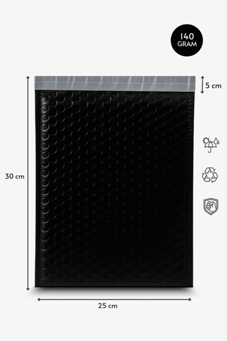 Poşetify Balonlu Siyah Kargo Poşeti 25x30+5 cm | 140 gr Bantlı Patpatlı Kargo Poşeti | Siyah E-Ticaret Poşeti