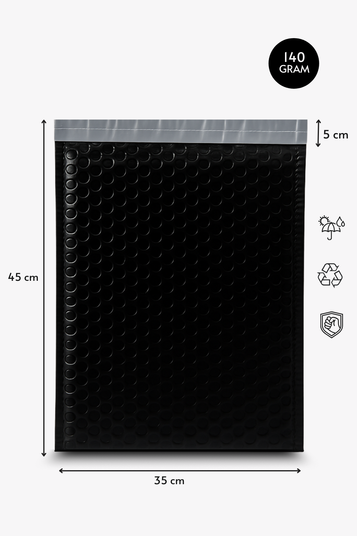 Poşetify Balonlu Siyah Kargo Poşeti 35x45+5 cm | 140 gr Bantlı Patpatlı Kargo Poşeti | Siyah E-Ticaret Poşeti