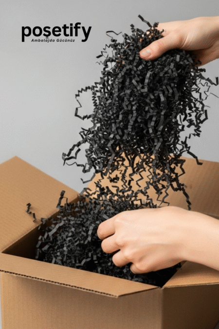 Poşetify Premium Kırpık Kâğıt Dolgu | Siyah Renk | Estetik Ambalaj | Koruyucu Paketleme Kâğıdı