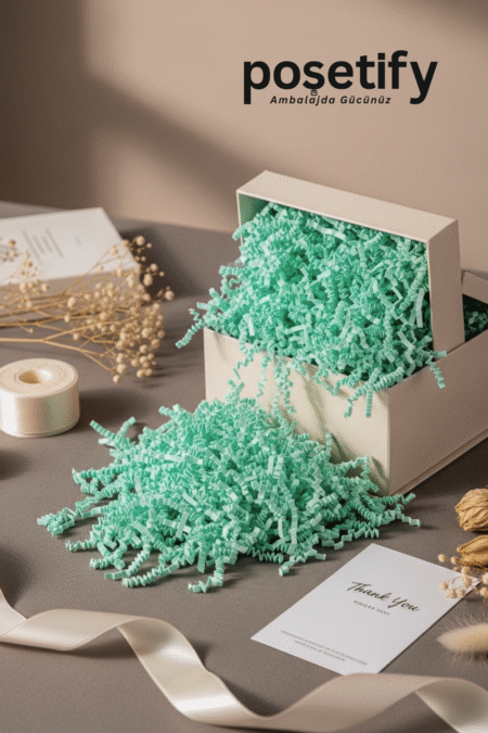 Poşetify Premium Kırpık Kâğıt Dolgu | Yeşil Renk | Estetik Ambalaj | Koruyucu Paketleme Kâğıdı