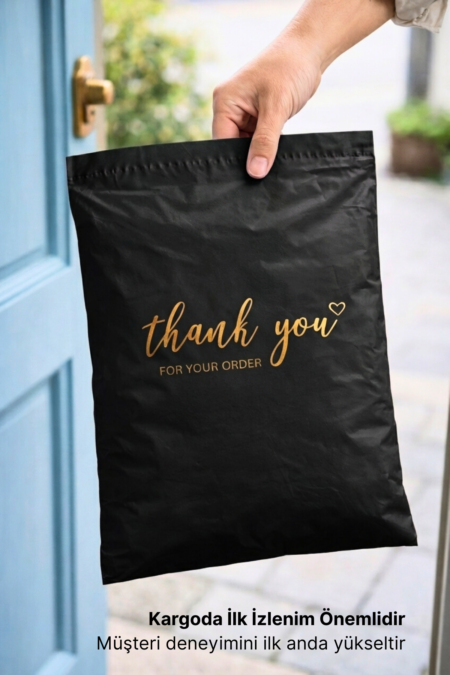 Premium Renkli Kargo Poşeti 30x38x6 cm | Yapışkan Bantlı | 100 Mikron | Siyah