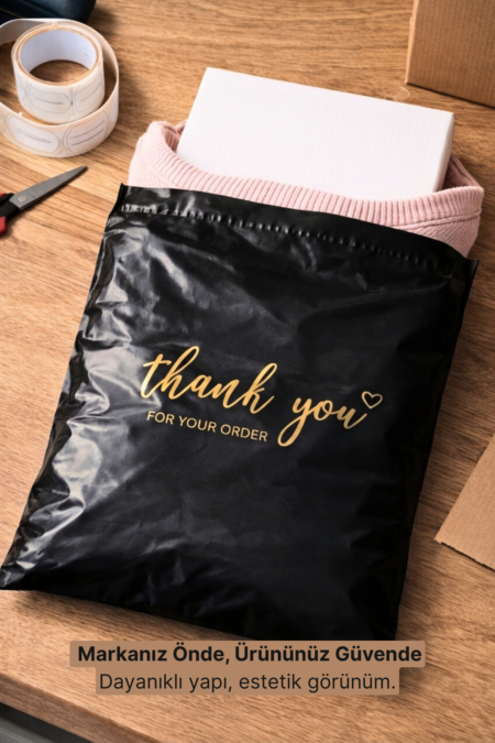 Premium Renkli Kargo Poşeti 30x38x6 cm | Yapışkan Bantlı | 100 Mikron | Siyah