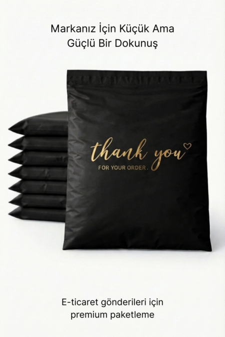 Premium Renkli Kargo Poşeti 30x38x6 cm | Yapışkan Bantlı | 100 Mikron | Siyah
