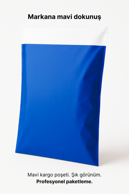 Renkli Kargo Poşeti | 25x30x5 cm | Yapışkan Bantlı | 100 Mikron | Mavi | 1. Kalite