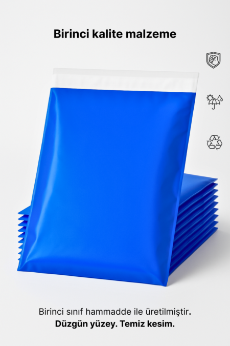 Renkli Kargo Poşeti | 25x30x5 cm | Yapışkan Bantlı | 100 Mikron | Mavi | 1. Kalite