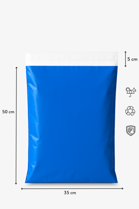Renkli Kargo Poşeti | 25x30x5 cm | Yapışkan Bantlı | 100 Mikron | Mavi | 1. Kalite