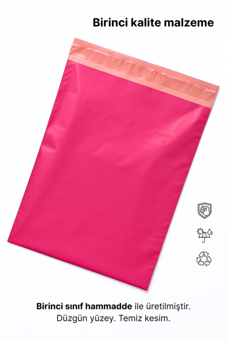 Renkli Kargo Poşeti | 35x50x5 cm | Yapışkan Bantlı | 100 Mikron | Pembe | 1. Kalite
