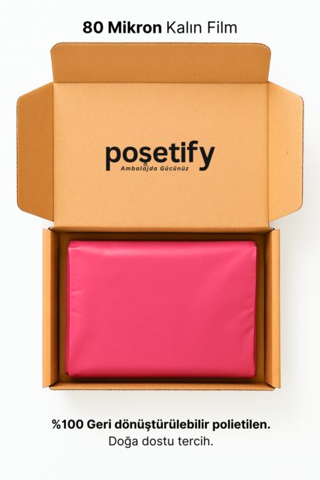 Renkli Kargo Poşeti | 35x50x5 cm | Yapışkan Bantlı | 100 Mikron | Pembe | 1. Kalite